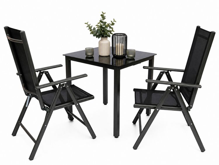 Produktbild: 3 tlg Alu Glas Gartenset Tisch Sitzgruppe 80SW