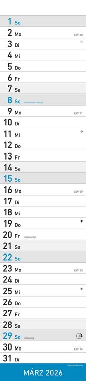 Produktbild: Streifenplaner BLAU 2026 - Streifenkalender - Wandplaner - Küchen-Kalender - 11,3x49,5