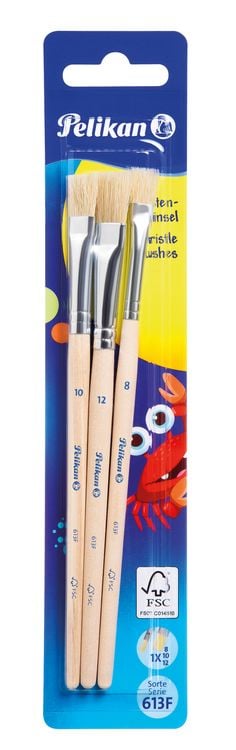Produktbild: Pelikan Borstenpinsel Sorte, 613F, 3er Set mit den Gr&ouml;&szlig;en 8, 10 und 12