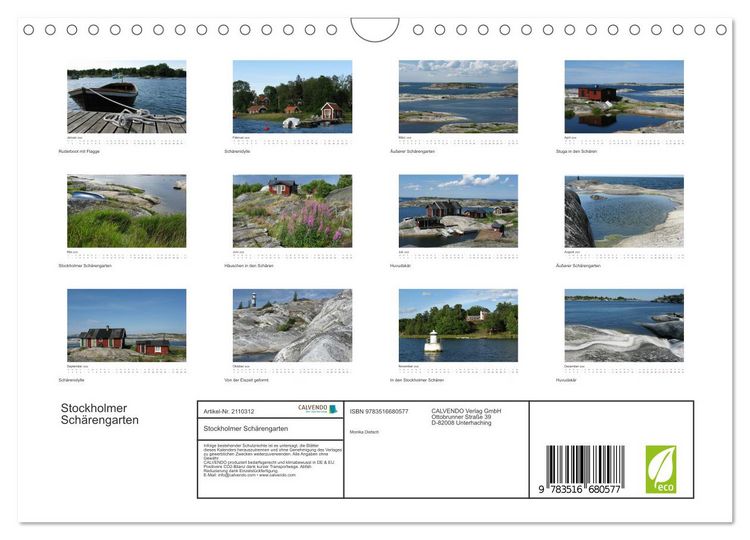Produktbild: Stockholmer Sch&auml;rengarten (Wandkalender 2026 DIN A4 quer), CALVENDO Monatskalender