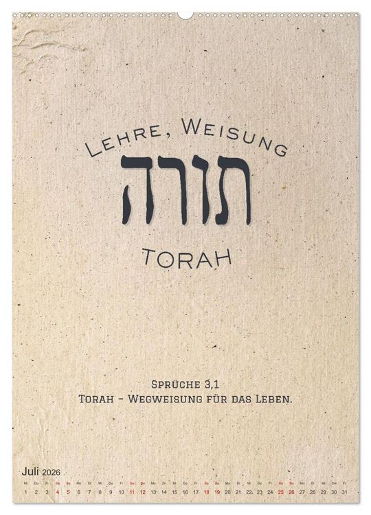 Produktbild: Hebr&auml;ische Lettern - Worte voller Licht und Weisheit (Wandkalender 2026 DIN A2 hoch), CALVENDO Monatskalender