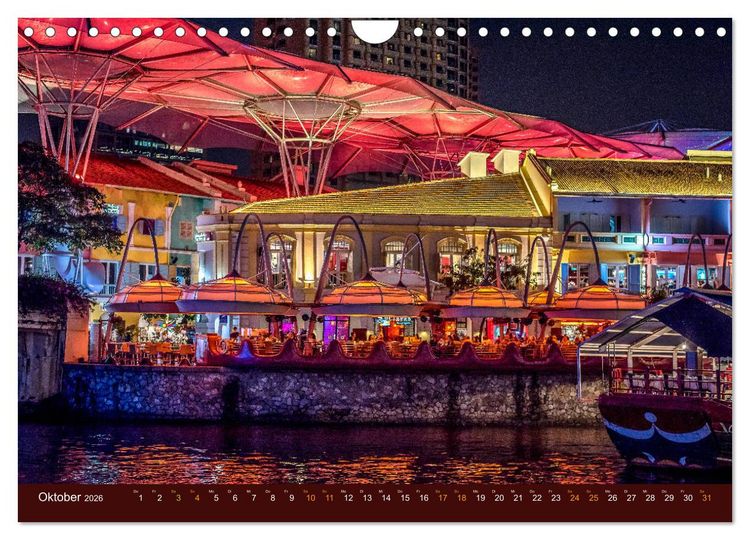 Produktbild: Nachtansichten Singapur City (Wandkalender 2026 DIN A4 quer), CALVENDO Monatskalender