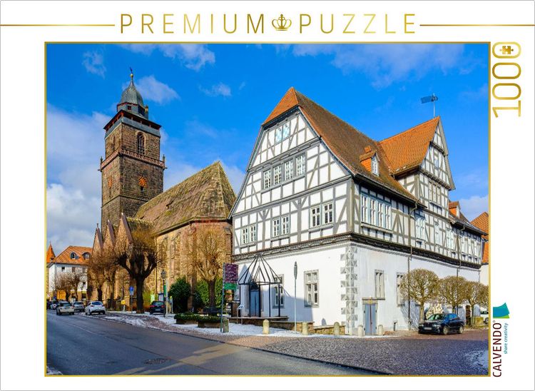 Produktbild: CALVENDO Puzzle Bahnhofstra&szlig;e mit Rathaus und Kirche | 1000 Teile Lege-Gr&ouml;&szlig;e 64x48cm Foto-Puzzle f&uuml;r gl&uuml;ckliche Stunden