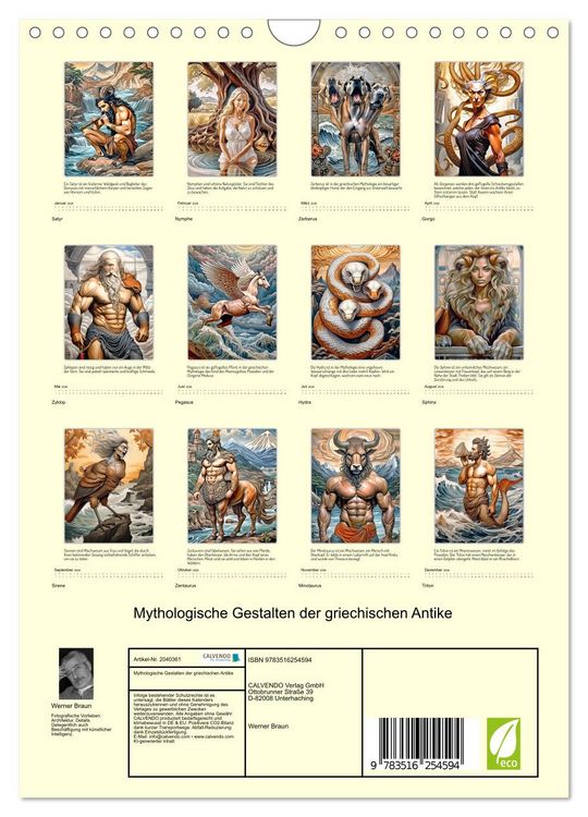 Produktbild: Mythologische Gestalten der griechischen Antike (Wandkalender 2026 DIN A4 hoch), CALVENDO Monatskalender