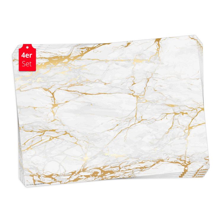 Produktbild: Tischsetmacher Tischsets Wei&szlig;er Marmor mit Goldadern, aus hochwertigem Vinyl (4 St&uuml;ck), 44 x 32 cm