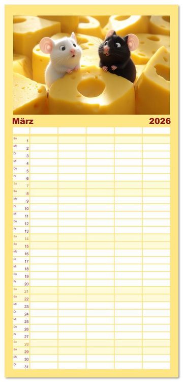Produktbild: Familienplaner 2026 - M&auml;use w&uuml;rden K&auml;se kaufen mit 5 Spalten (Wandkalender, 21 x 45 cm) CALVENDO