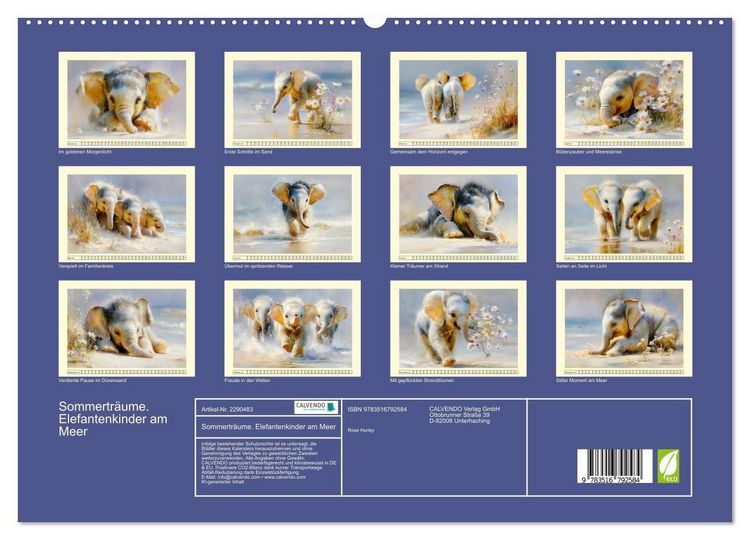 Produktbild: Sommertr&auml;ume. Elefantenkinder am Meer (hochwertiger Premium Wandkalender 2027 DIN A2 quer), Kunstdruck in Hochglanz