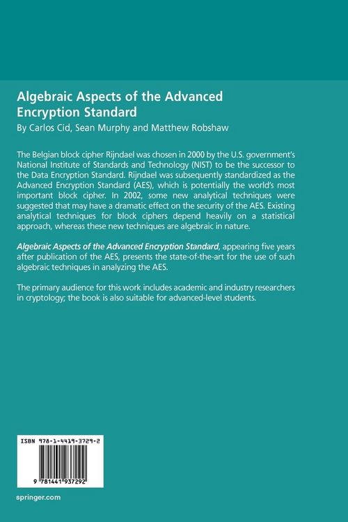 Produktbild: Algebraic Aspects of the Advanced Encryption Standard