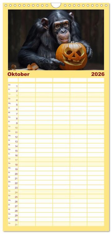 Produktbild: Familienplaner 2026 - Schimpansen - Ein Jahr mit Menschenaffen. mit 5 Spalten (Wandkalender, 21 x 45 cm) CALVENDO