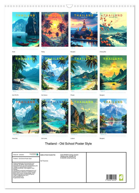 Produktbild: Thailand - Old School Poster Style (Wandkalender 2026 DIN A2 hoch), CALVENDO Monatskalender