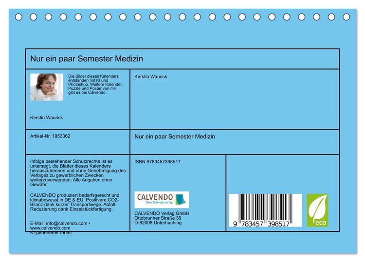 Produktbild: Nur ein paar Semester Medizin (Tischkalender 2026 DIN A5 quer), CALVENDO Monatskalender