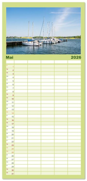 Produktbild: Familienplaner 2026 - Die Schlei - Segelrevier und Naherholungsgebiet mit 5 Spalten (Wandkalender, 21 x 45 cm) CALVENDO