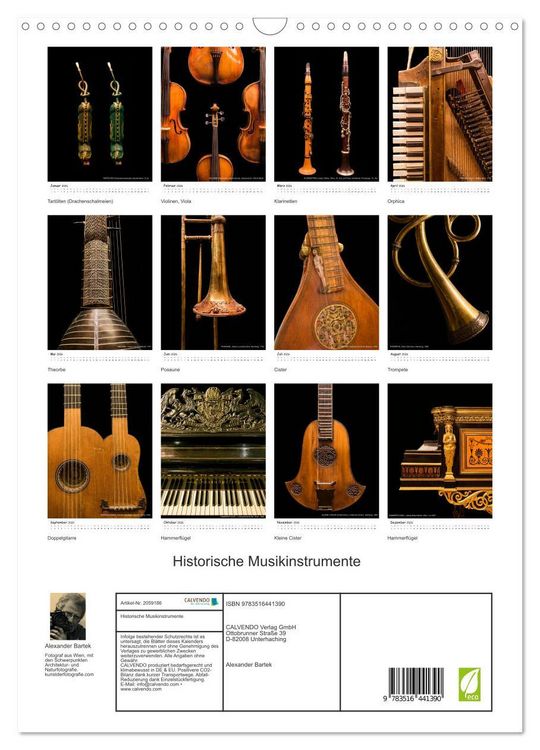 Produktbild: Historische Musikinstrumente (Wandkalender 2026 DIN A3 hoch), CALVENDO Monatskalender