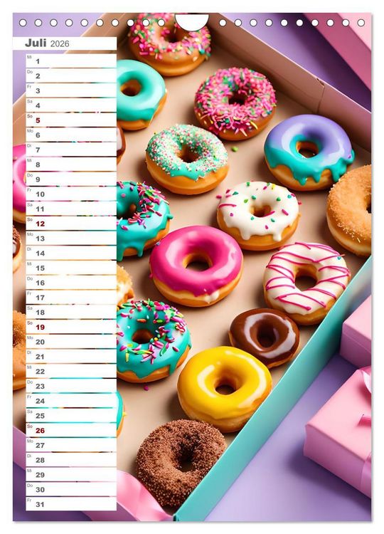 Produktbild: Donuts and Birthdays, s&uuml;&szlig;er Geburtstagskalender mit bunte KI Donuts (Wandkalender 2026 DIN A4 hoch), CALVENDO Monatskalender