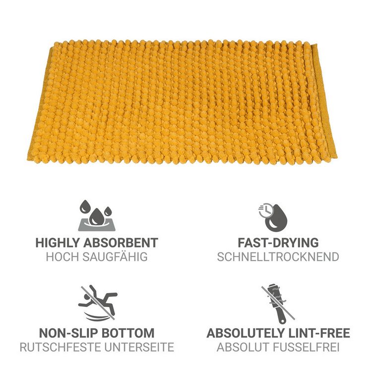 Produktbild: Badteppich Mod. Solivo, senfgelb, Polyester/Baumwolle, 50x80 cm, rutschhemmend beschichtet,
