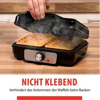 Produktbild: ALPINA Waffeleisen, 1000 Watt, Scharz-Silber