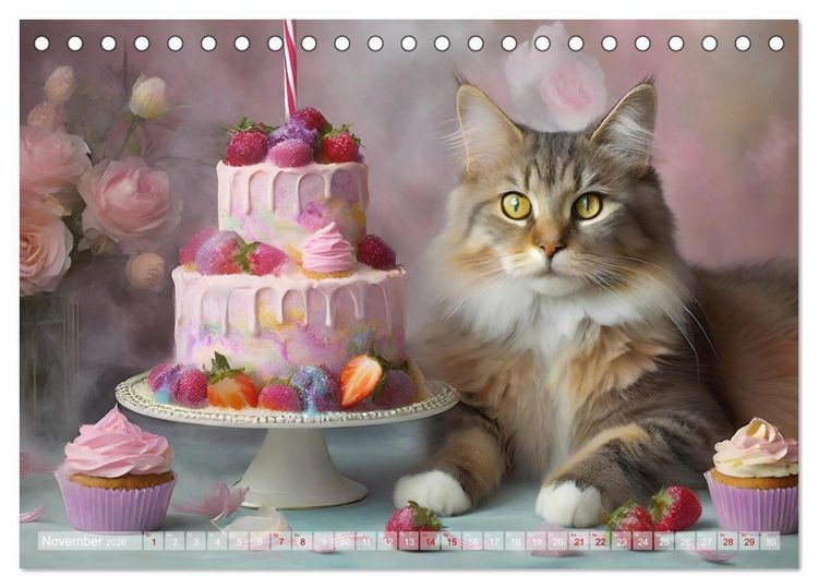 Produktbild: S&uuml;&szlig;e Naschkatzen - Pelzige Leckerm&auml;ulchen zwischen s&uuml;&szlig;en Desserts und Torten (Tischkalender 2026 DIN A5 quer), CALVENDO Monatskalender