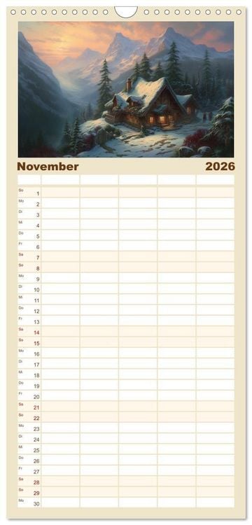 Produktbild: Familienplaner 2026 - Ein Haus in den Bergen mit 5 Spalten (Wandkalender, 21 x 45 cm) CALVENDO