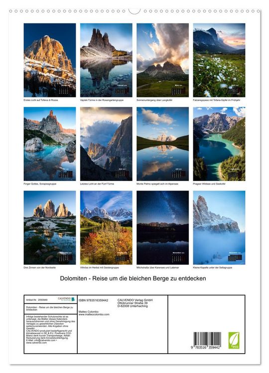 Produktbild: Dolomiten - Reise um die bleichen Berge zu entdecken (hochwertiger Premium Wandkalender 2026 DIN A2 hoch), Kunstdruck in Hochglanz