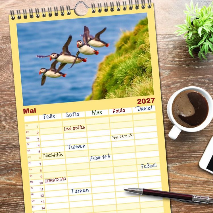 Produktbild: Familienplaner 2027 - Tieftaucher Papageitaucher mit 5 Spalten (Wandkalender, 21 x 45 cm) CALVENDO