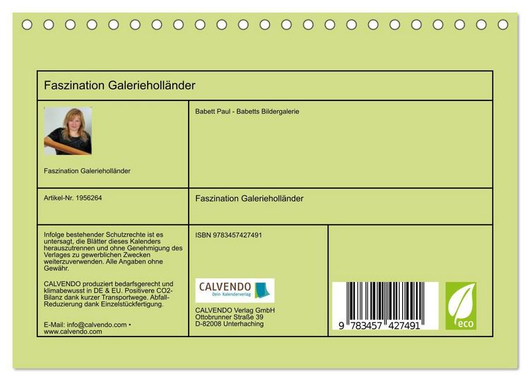 Produktbild: Faszination Galerieholl&auml;nder (Tischkalender 2026 DIN A5 quer), CALVENDO Monatskalender