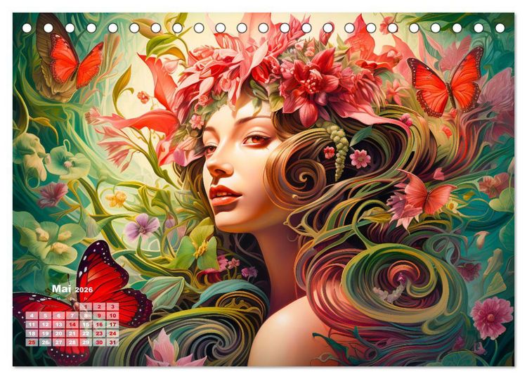Produktbild: Bl&uuml;tenzauber - Farbenfrohe Illustrationen der G&ouml;ttin Flora (Tischkalender 2026 DIN A5 quer), CALVENDO Monatskalender