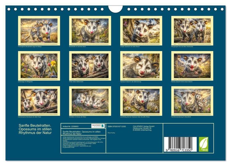 Produktbild: Sanfte Beutelratten. Opossums im stillen Rhythmus der Natur (Wandkalender 2026 DIN A4 quer), CALVENDO Monatskalender