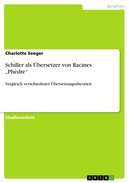 Produktbild: Schiller als &Uuml;bersetzer von Racines "Ph&egrave;dre"