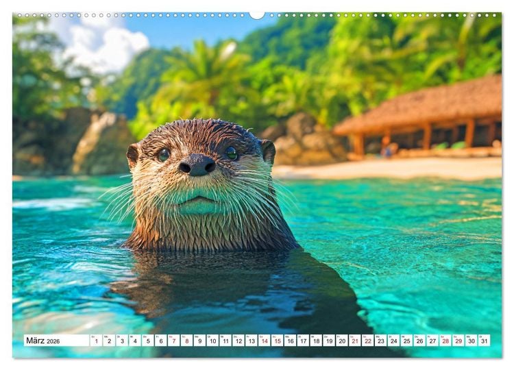 Produktbild: Otterwegs - 12 Monate tierischer Urlaubsspa&szlig; (hochwertiger Premium Wandkalender 2026 DIN A2 quer), Kunstdruck in Hochglanz