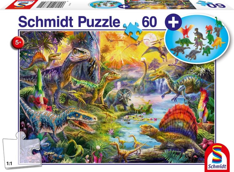 Produktbild: Schmidt Spiele - Dinosaurier, 60 Teile, mit Add-on, Dinosaurier-Figuren-Set