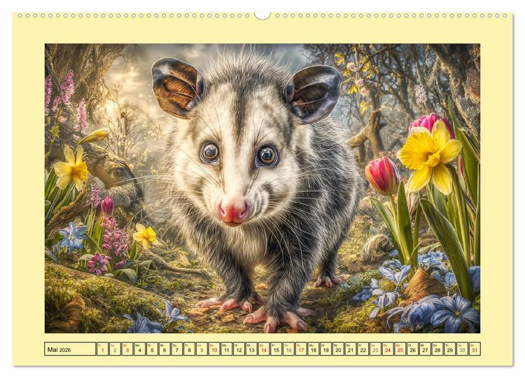 Produktbild: Sanfte Beutelratten. Opossums im stillen Rhythmus der Natur (hochwertiger Premium Wandkalender 2026 DIN A2 quer), Kunstdruck in Hochglanz