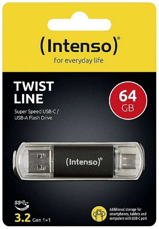 Produktbild: Intenso Twist Line USB-Stick 64 GB Anthrazit 3539490 USB-A, USB-C&reg;, USB-A (USB 3.1 Gen 1)
