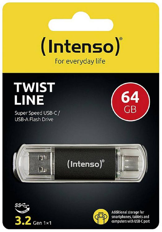 Produktbild: Intenso Twist Line USB-Stick 64GB Anthrazit 3539490 USB-A, USB-C&reg;, USB-A (USB 3.1 Gen 1)