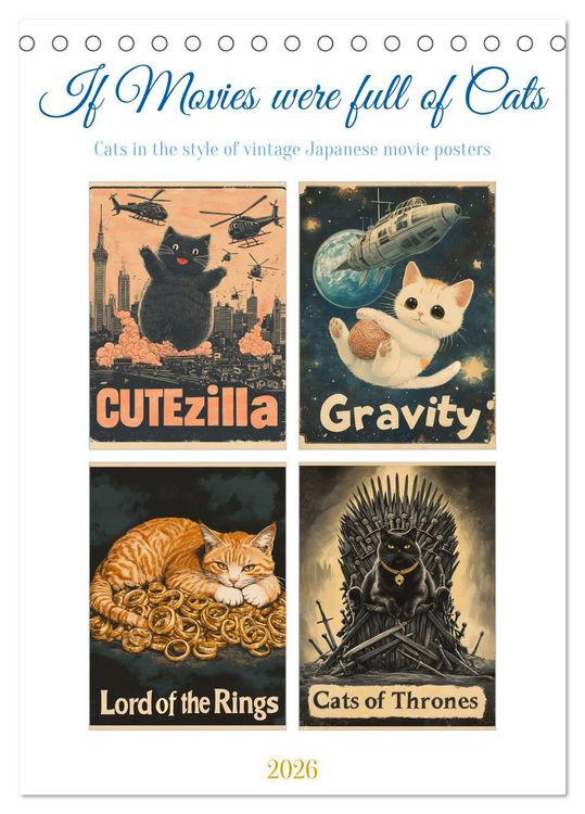 Produktbild: If Movies where full of Cats (Desk Calendar 2026 DIN A5 portrait), CALVENDO 12 Month DeskCalendar