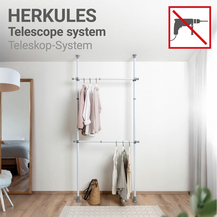 Produktbild: Kleiderstange Mod. Herkules 2er, waagerechte Teleskopstange