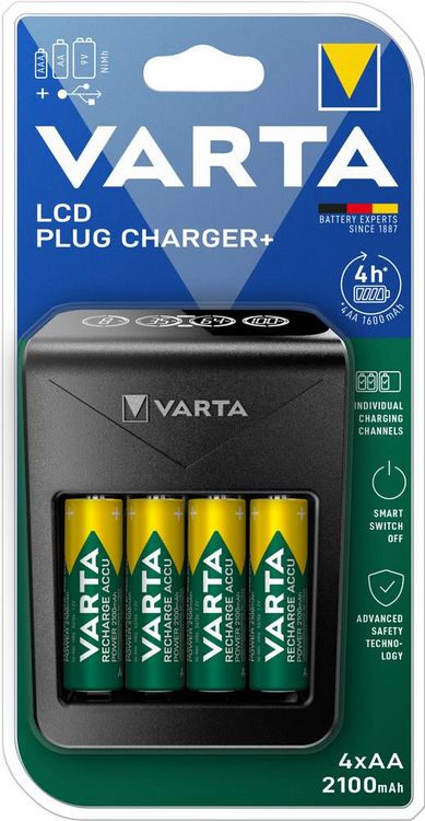 Produktbild: Varta LCD Plug Charger+ 4x 56706 Rundzellen-Ladeger&auml;t NiMH Micro (AAA), Mignon (AA), 9 V Block