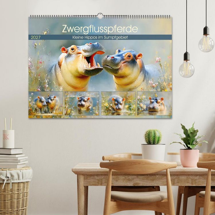Produktbild: Zwergflusspferde. Kleine Hippos im Sumpfgebiet (Wandkalender 2027 DIN A2 quer), CALVENDO Monatskalender