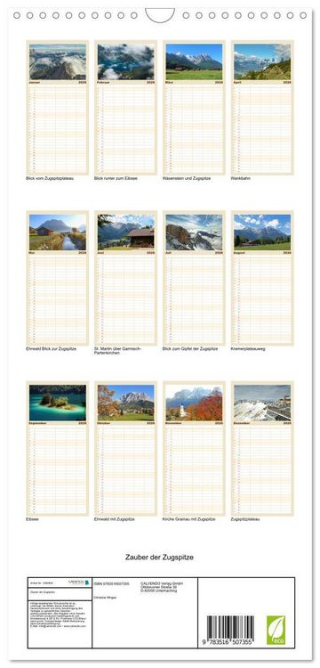 Produktbild: Familienplaner 2026 - Zauber der Zugspitze mit 5 Spalten (Wandkalender, 21 x 45 cm) CALVENDO