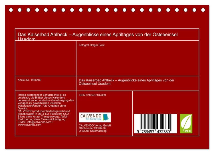 Produktbild: Das Kaiserbad Ahlbeck &ndash; Augenblicke eines Apriltages von der Ostseeinsel Usedom (Tischkalender 2026 DIN A5 quer), CALVENDO Monatskalender