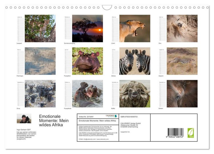 Produktbild: Emotionale Momente: Mein wildes Afrika (Wandkalender 2026 DIN A3 quer), CALVENDO Monatskalender
