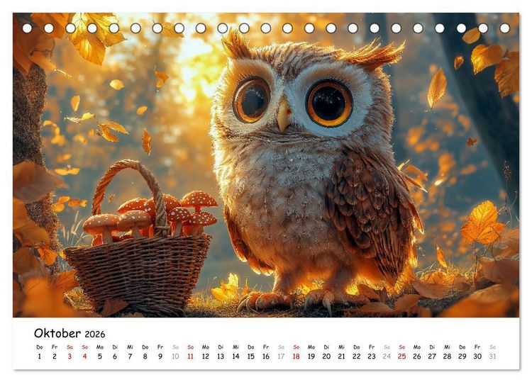 Produktbild: Eulen im Wald - Die geheimen Jobs und Aufgaben (Tischkalender 2026 DIN A5 quer), CALVENDO Monatskalender