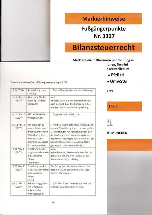 BILANZSTEUERRECHT Dürckheim-Markierhinweise/Fußgängerpunkte für das Steuerberaterexamen: Dürckheim'sche Markierhinweise