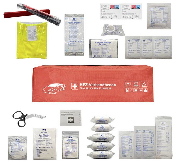 Produktbild: besTreat 3 in 1 Car first aid kit Verbandtasche Inkl. Warndreieck Bus, Wohnmobile, Pkw, SUV (L x B x H) 130 x 440 x 60 mm EN 14683 DIN 13164 1 St.