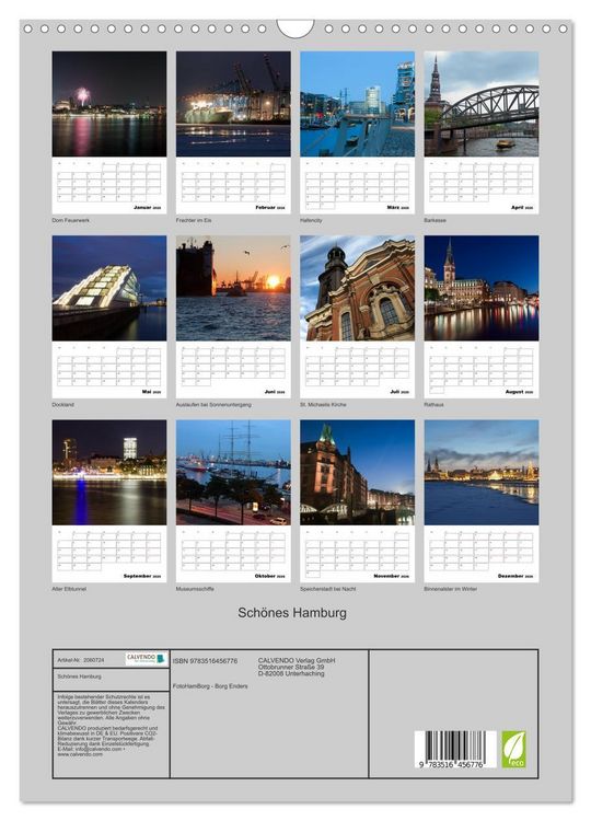 Produktbild: Sch&ouml;nes Hamburg (Wandkalender 2026 DIN A3 hoch), CALVENDO Monatskalender