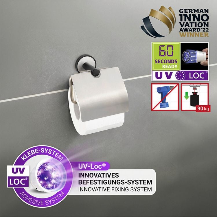Produktbild: UV-Loc&reg; Toilettenpapierhalter mit Deckel Mod. Udine, Befestigen ohne Bohren