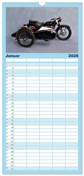 Produktbild: Familienplaner 2026 - Deutsche Motorrad Oldtimer mit 5 Spalten (Wandkalender, 21 x 45 cm) CALVENDO