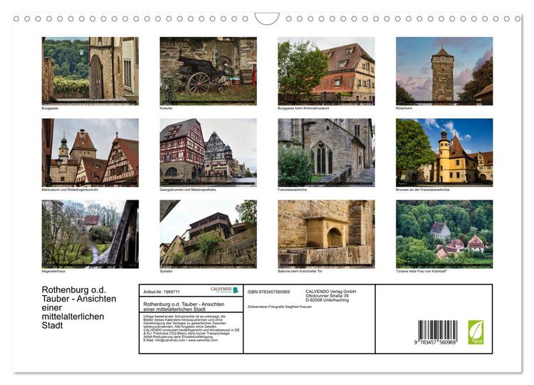 Produktbild: Rothenburg o.d. Tauber - Ansichten einer mittelalterlichen Stadt (Wandkalender 2026 DIN A3 quer), CALVENDO Monatskalender