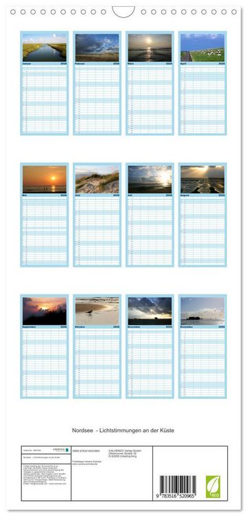Produktbild: Familienplaner 2026 - Nordsee - Lichtstimmungen an der K&uuml;ste mit 5 Spalten (Wandkalender, 21 x 45 cm) CALVENDO