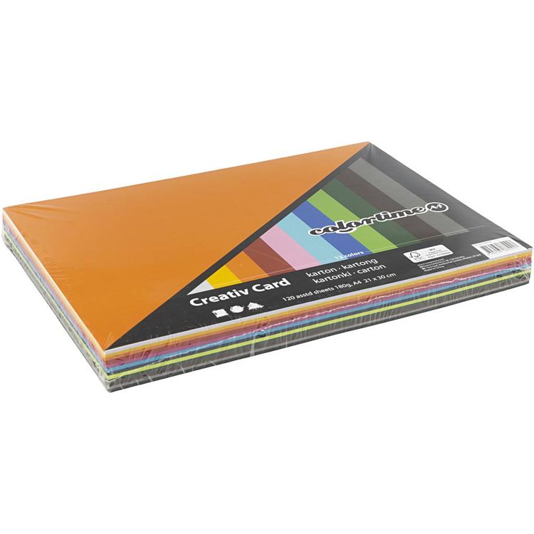 Produktbild: Creativ Company Farbkarton, A4, Blatt 210x297 mm, 180 g, sortierte Farben, 12x10 Blatt