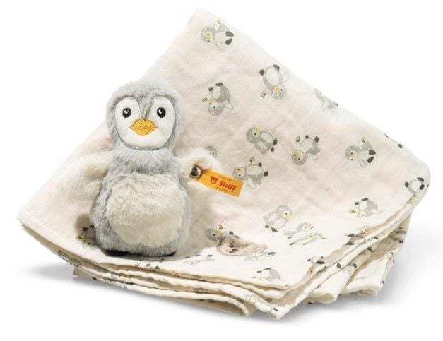 Produktbild: Steiff 242953 - Geschenkset Lio Pinguin Greifling mit Rassel und Spucktuch
